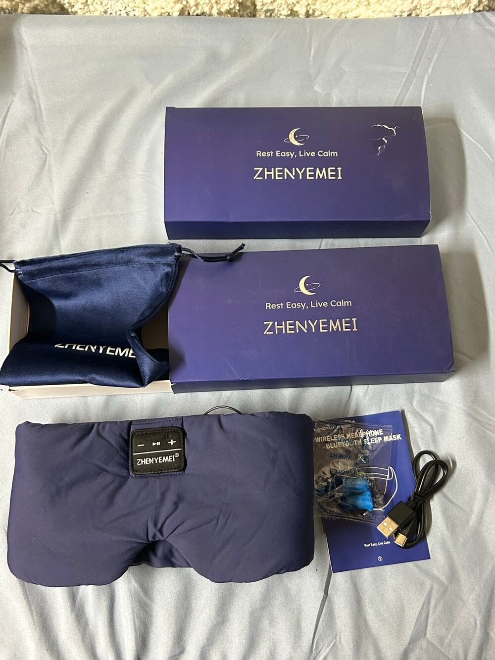 2-Pack ZHENYEMEI 3D Bluetooth Sleep Mask Headphones White Noise Open Box